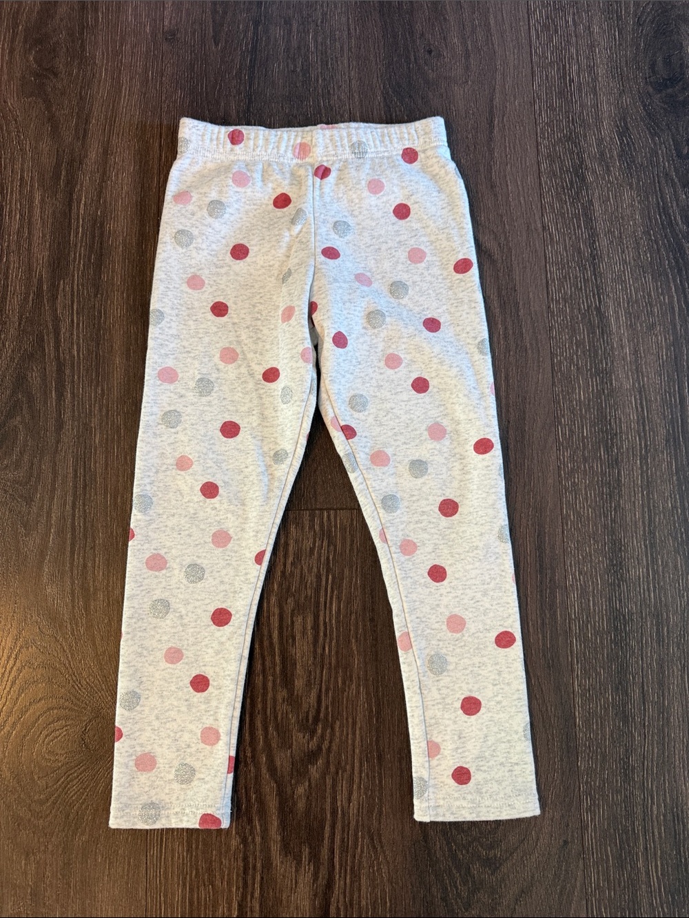 Carter's Light Gray Heather Leggings with Pink & Gray Dots